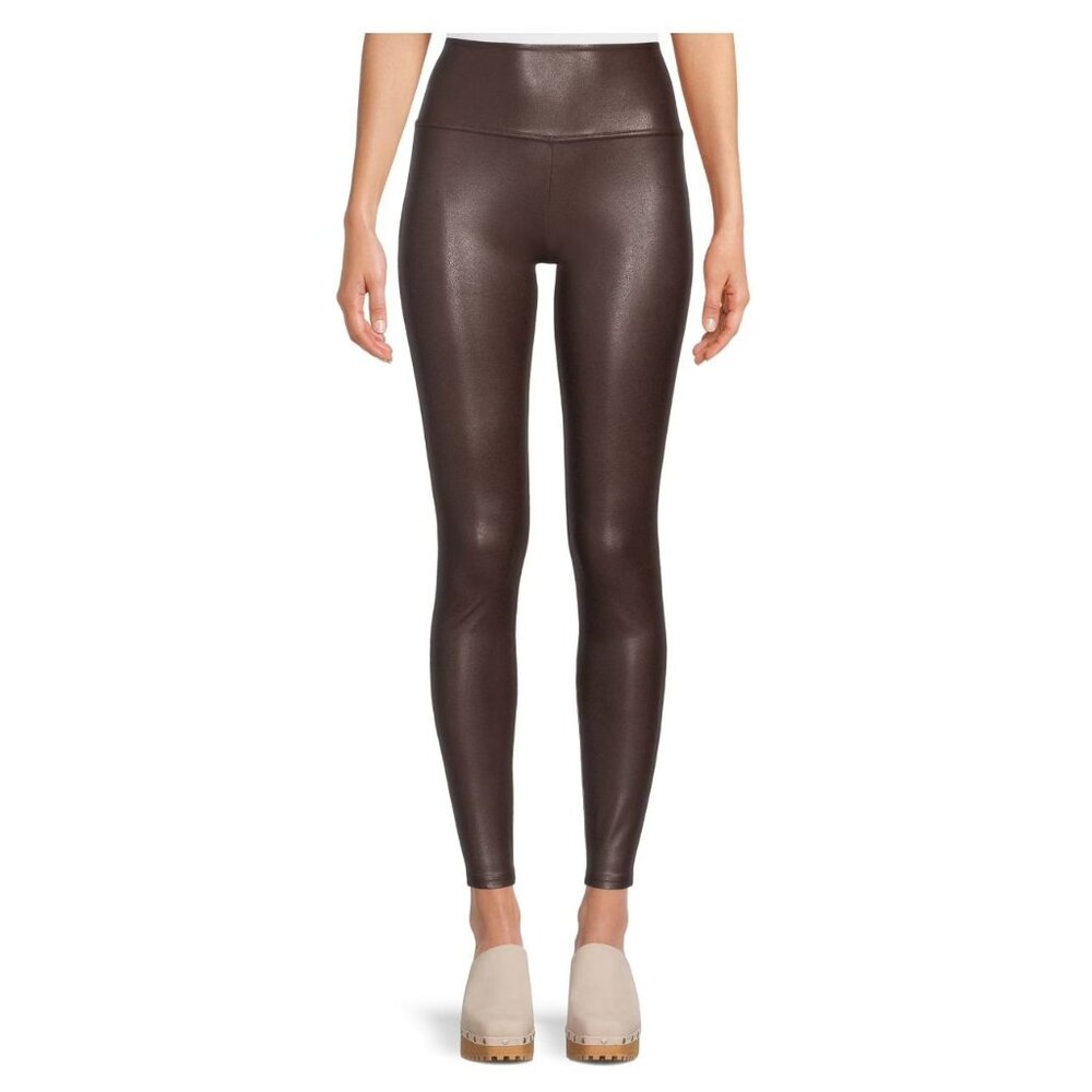 Sexy Size S Chocolate Brown Faux Leather Full Length Leggings Shiny Stretch Pant